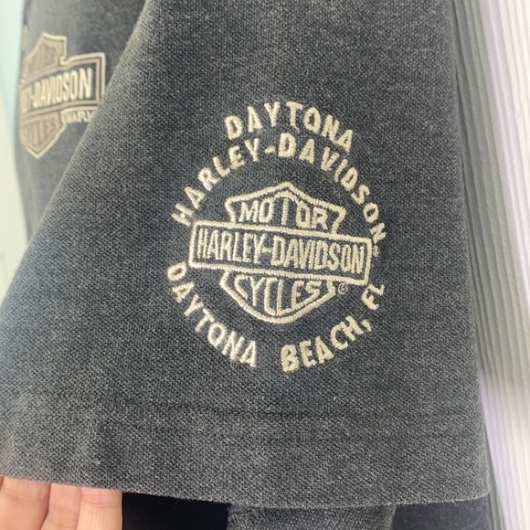 Harley Davidson -Grey Polo Harley Emblem On Left Chest Daytona Beach Size Large - Picture 6 of 10